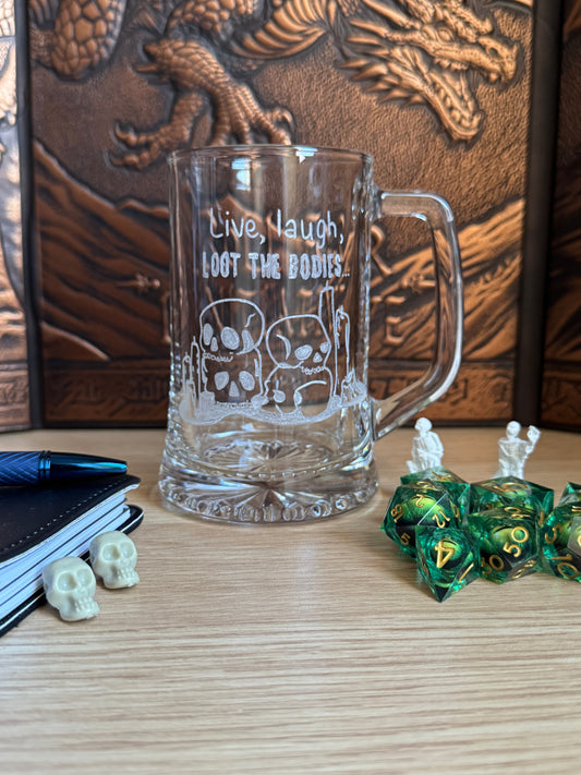🎁 Live, Laugh, Loot the Bodies - TTRPG Gegraveerde Glazen (100% off)